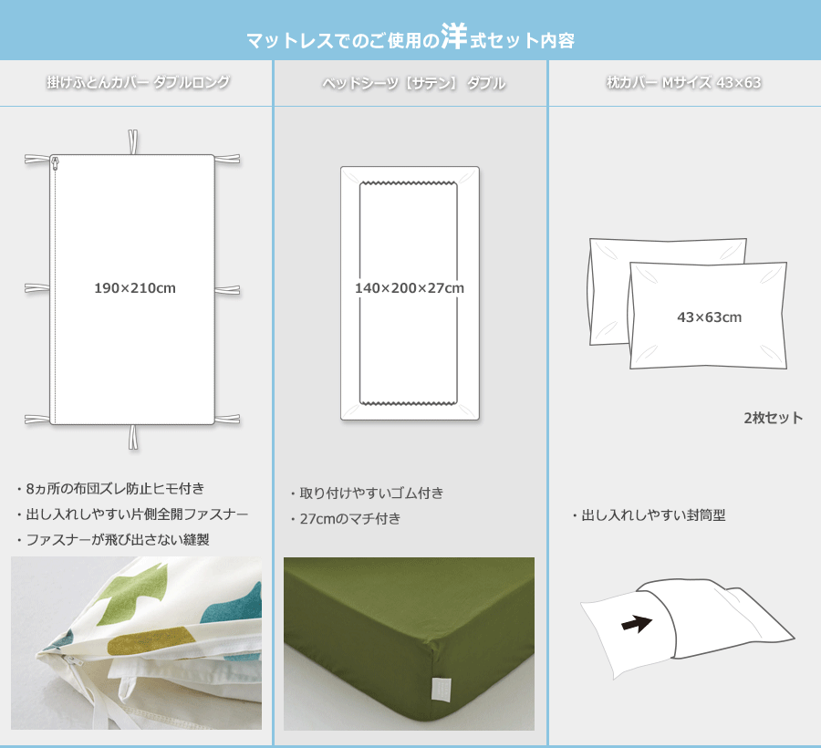 洋式用布団カバー 4点セット ダブル charca