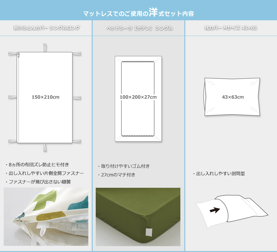 洋式用布団カバー 3点セット シングル charca